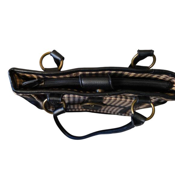 Vtg. Longaberger Houndstooth Shoulder Tote Bag Brown Black Cream - Picture 5 of 10